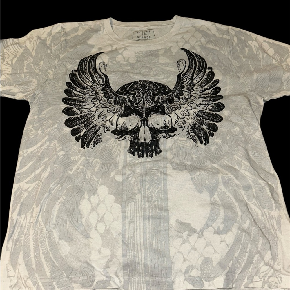 Men's Graphic Tee with Black Winged Skull Design (size XL)